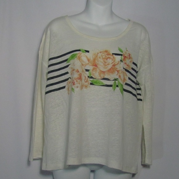 Joie Ivory Floral Linen top Floral Striped Medium - Picture 1 of 5